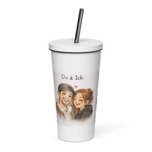 prosonalisierter thermobecher mit edelstahl strohhalm